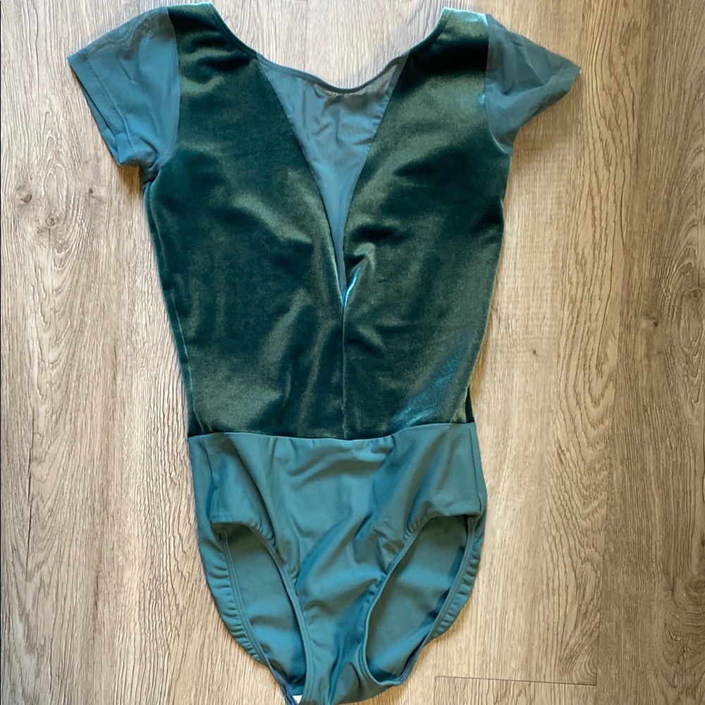 Eleve Dancewear Green Velvet & Mesh Leotard